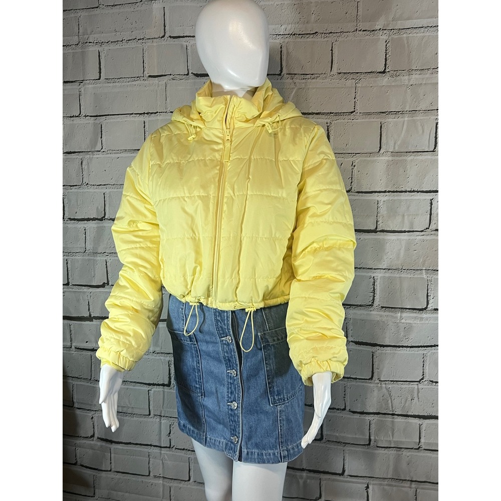 Full Tilt Yellow Cropped Puffer Jacket Hooded Zip Up Coat XL